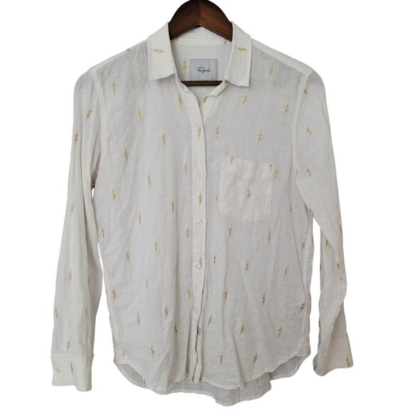 Rails Charli White Gold Electric Linen Blend Button Down Top Womens Size XS - Picture 1 of 7